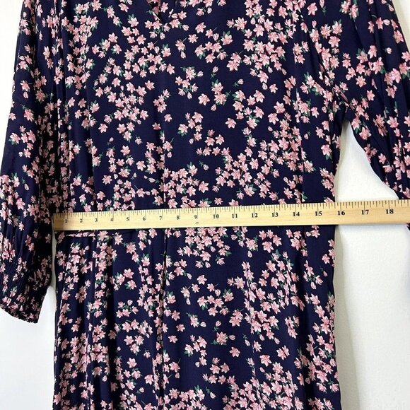 Draper James Navy Pink Floral Dress Women’s Size Small Tie Waist - Picture 9 of 12